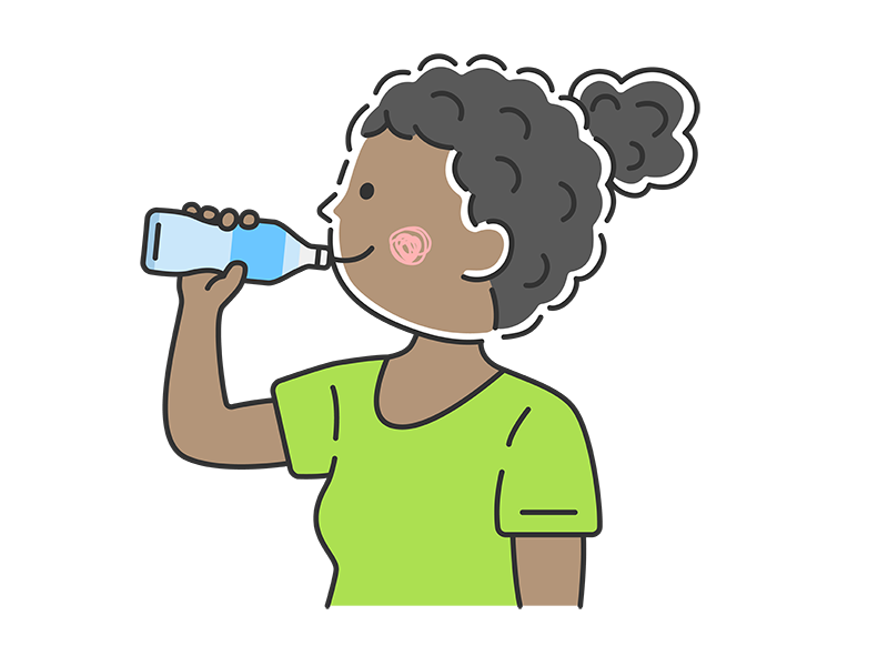 水分補給する、黒人女性の透過PNGイラスト