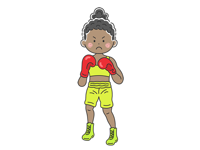 ファイティングポーズをとる、黒人の女性ボクサーの透過PNGイラスト
