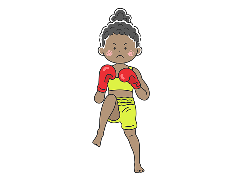 キックボクサーの黒人女性の透過PNGイラスト