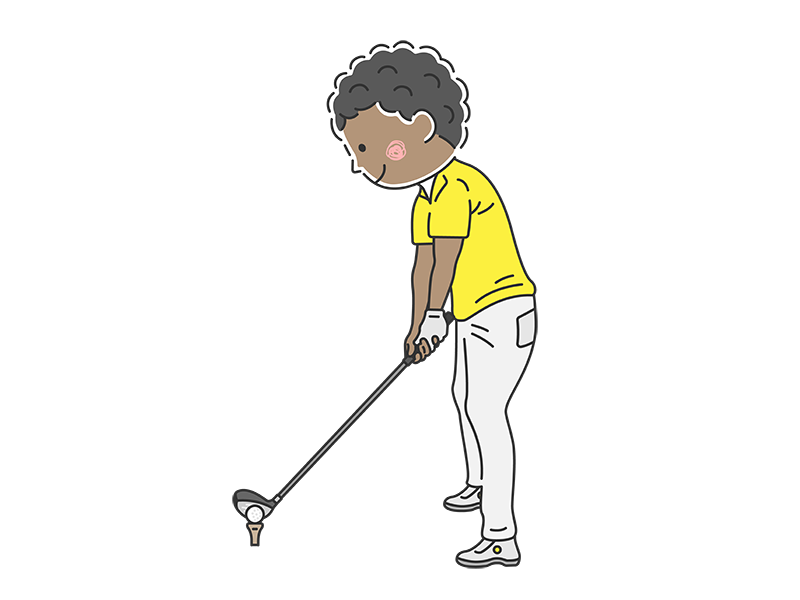 ゴルフのアドレスに入る、ドライバーを持った黒人男性の透過PNGイラスト