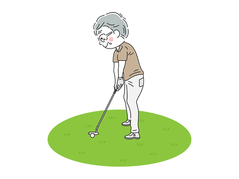 ゴルフのパッティングをする、年配男性の透過PNGイラスト
