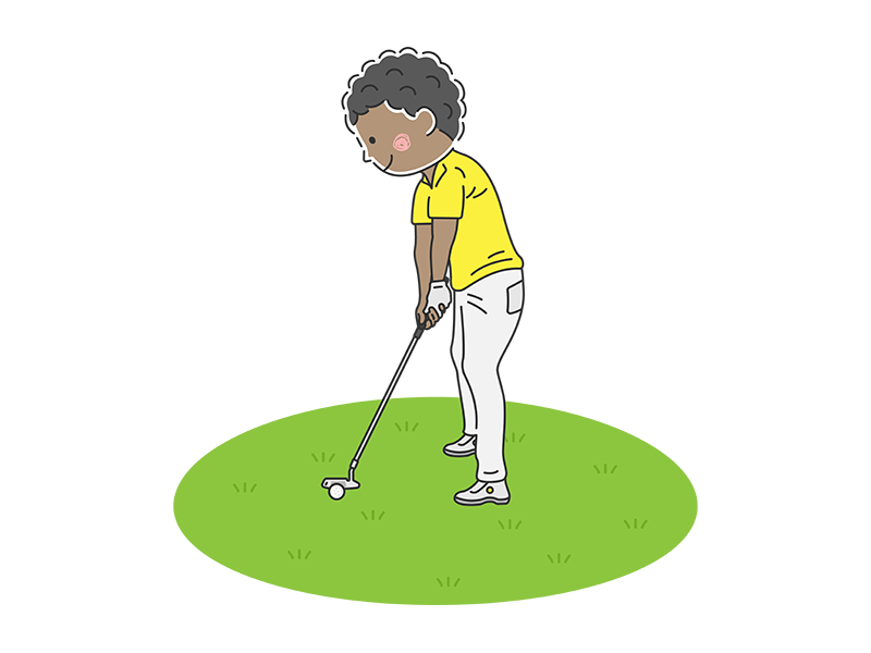 ゴルフのパッティングをする、黒人男性の透過PNGイラスト