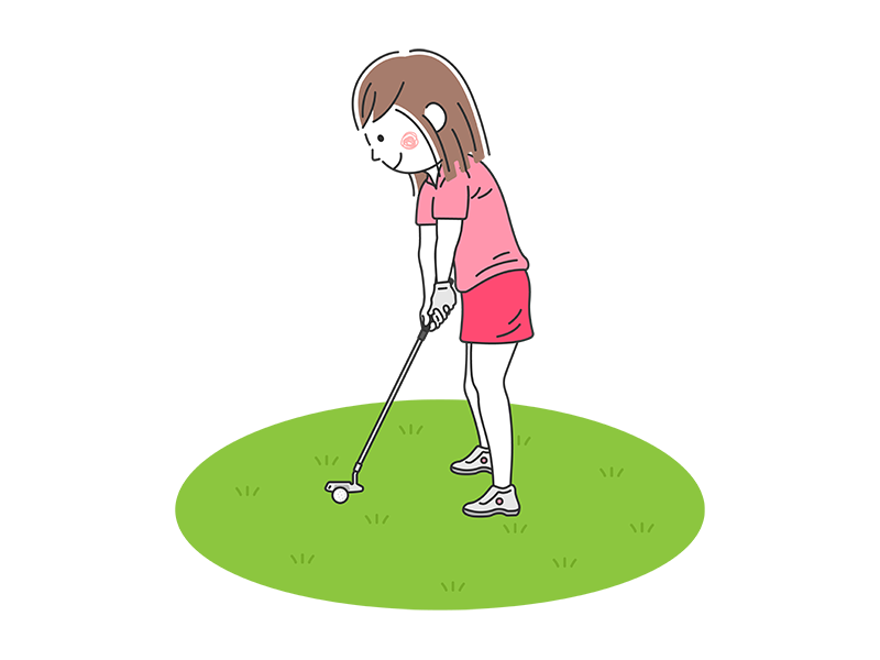 ゴルフのパッティングをする、女性の透過PNGイラスト