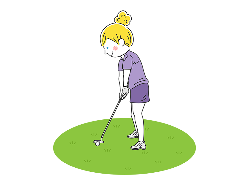 ゴルフのパッティングをする、白人女性の透過PNGイラスト