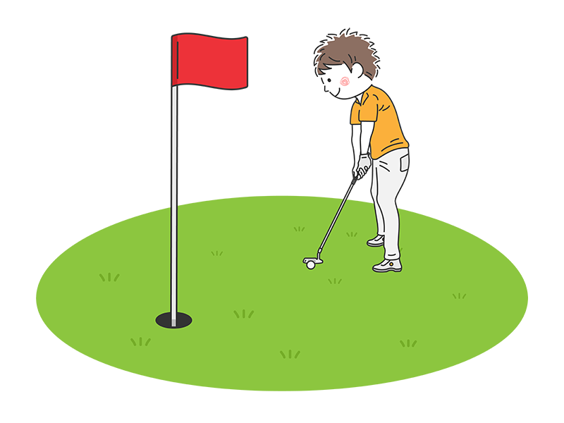ゴルフのグリーンで、パッティングをする、ウェアを着た男性の透過PNGイラスト