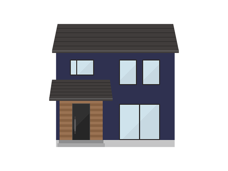紺色の戸建住宅の外観の透過PNGイラスト