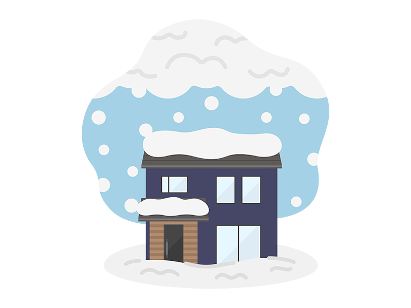 積雪被害にあう、戸建て住宅の透過PNGイラスト