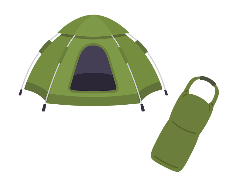 アウトドア用のテントと収納袋の透過PNGイラスト