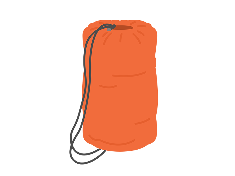 アウトドア用のオレンジ色の収納バッグの透過PNGイラスト