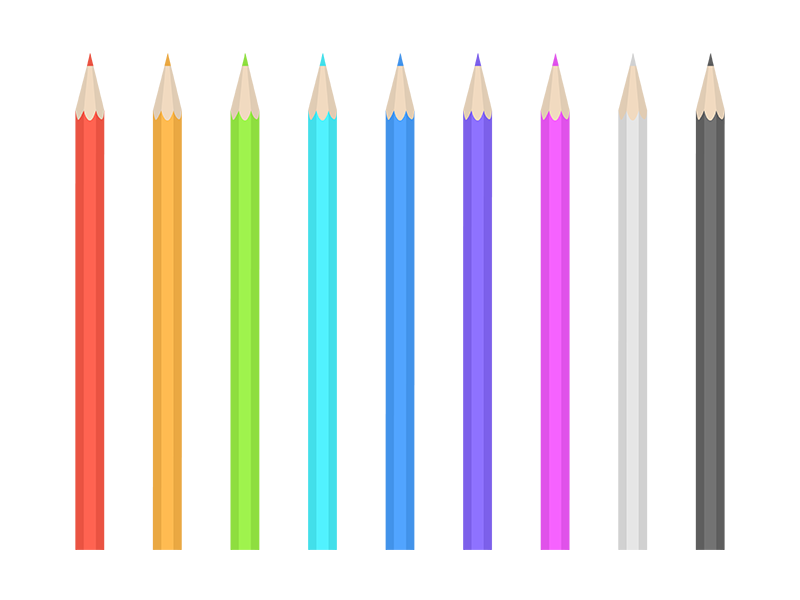 色鉛筆のカラーバリエーションの透過PNGイラスト