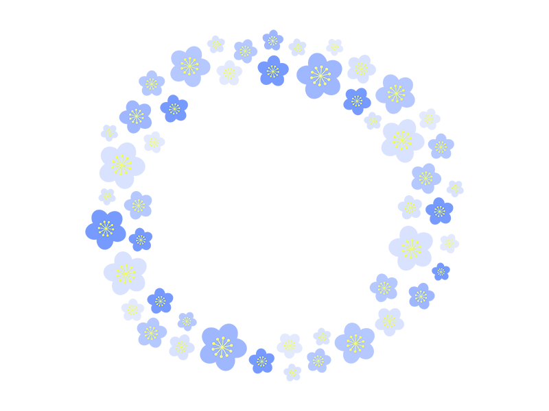 円形の青色の花のフレームの透過PNGイラスト