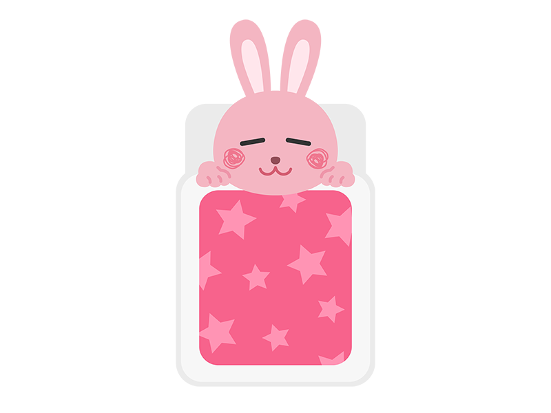 布団で寝ている、ウサギのキャラクターの透過PNGイラスト