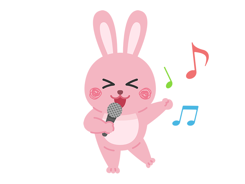 カラオケで歌う、ウサギのキャラクターの透過PNGイラスト