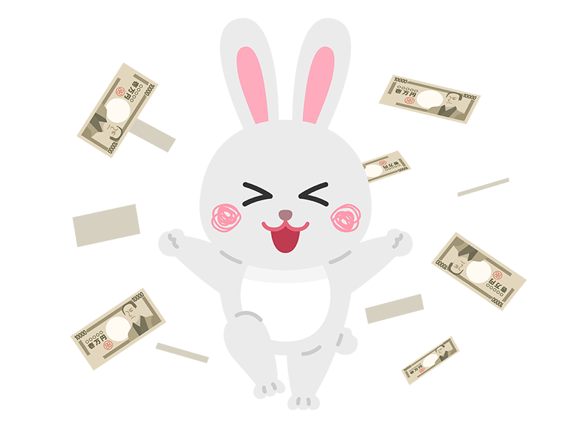 お金持ちの、白色のウサギのキャラクターの透過PNGイラスト