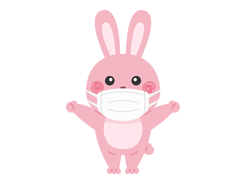 マスクをした、ウサギのキャラクターの透過PNGイラスト