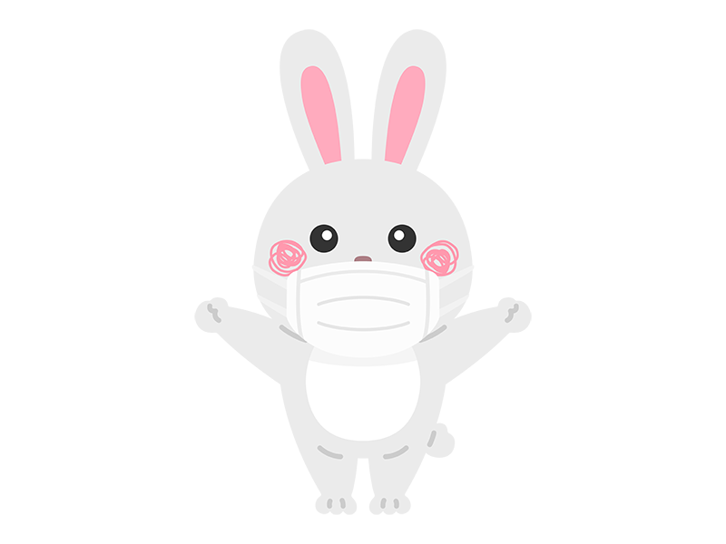 マスクをした、白色のウサギのキャラクターの透過PNGイラスト