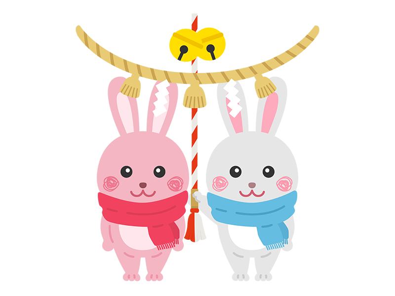 神社に参拝する ウサギのカップルの無料イラスト イラストセンター