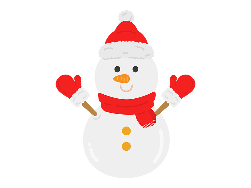サンタ帽をかぶった、雪だるまの透過PNGイラスト