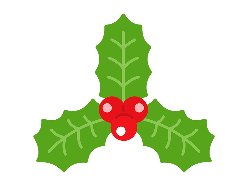 クリスマスのヒイラギの飾りの透過PNGイラスト