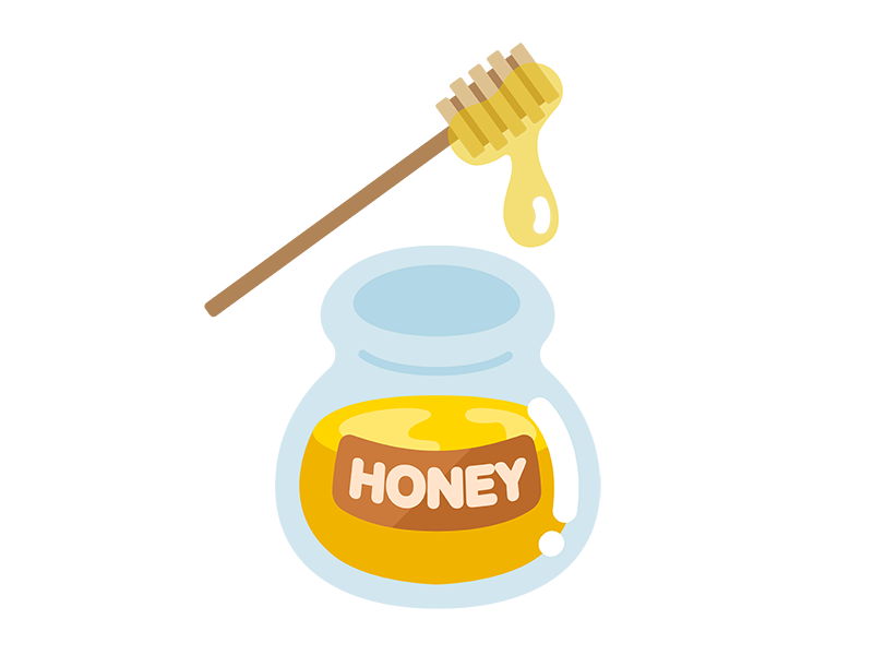 ハニーディッパーと、瓶に入った蜂蜜の無料イラスト