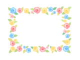 カラフルな、薔薇の花の長方形フレームの無料イラスト