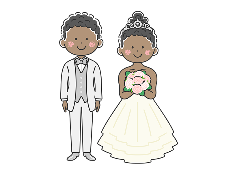 結婚式の、黒人の新郎新婦の無料イラスト