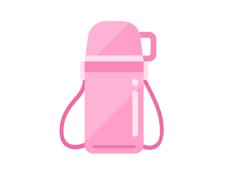 コップ付きの、ピンク色の水筒の無料イラスト