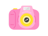 ピンク色のキッズカメラの無料イラスト