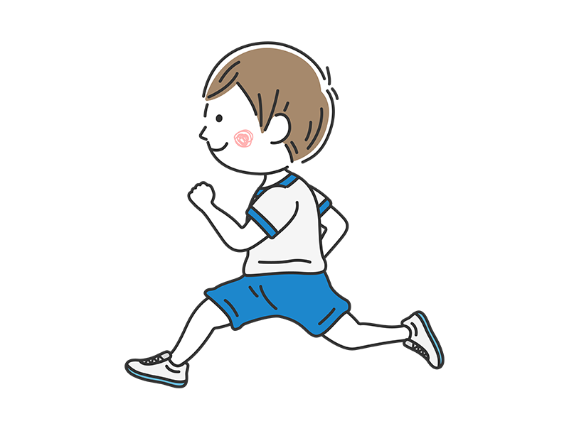 体操服を着て、走っている男の子の無料イラスト
