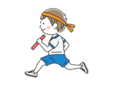 運動会のリレーで、バトンを持って走る、男の子の無料イラスト