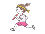 運動会のリレーで、バトンを持って走る、女の子の無料イラスト