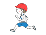 赤白帽子をかぶって走る、男の子の無料イラスト