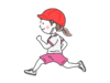 赤白帽子をかぶって走る、女の子の無料イラスト