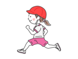 赤白帽子をかぶって走る、女の子の無料イラスト