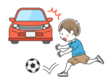 サッカーボールを追いかけて、道路に飛び出す、男の子の無料イラスト