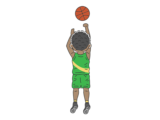 シュートをする、黒人の男性バスケットボール選手の無料イラスト