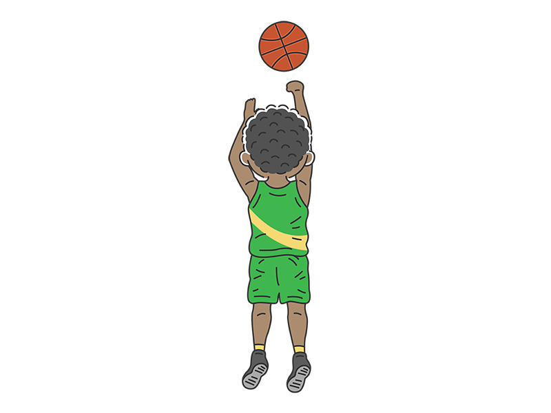 シュートをする、黒人の男性バスケットボール選手の無料イラスト