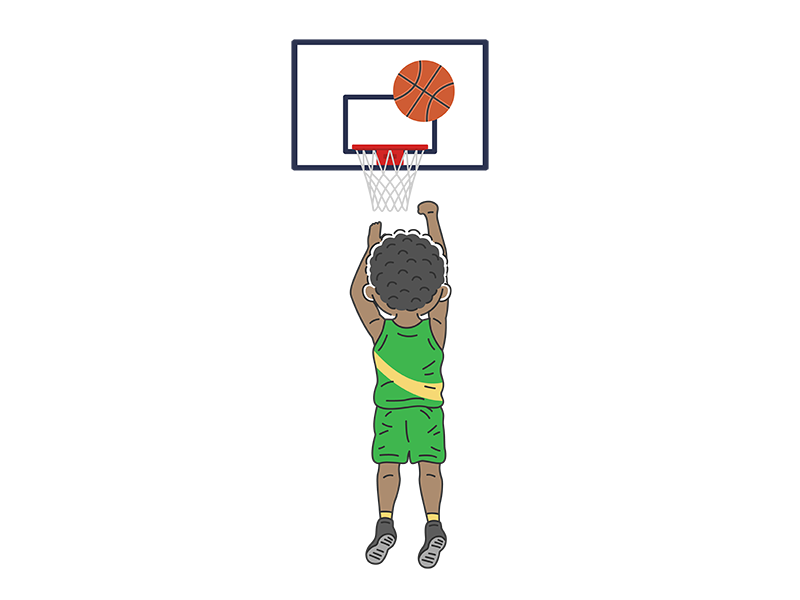 フリースローをする、黒人の男性バスケットボール選手の無料イラスト