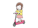 キックスケーターに乗る、女の子の無料イラスト