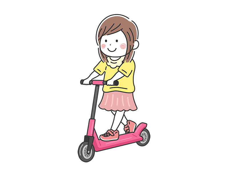 キックスケーターに乗る、女の子の無料イラスト