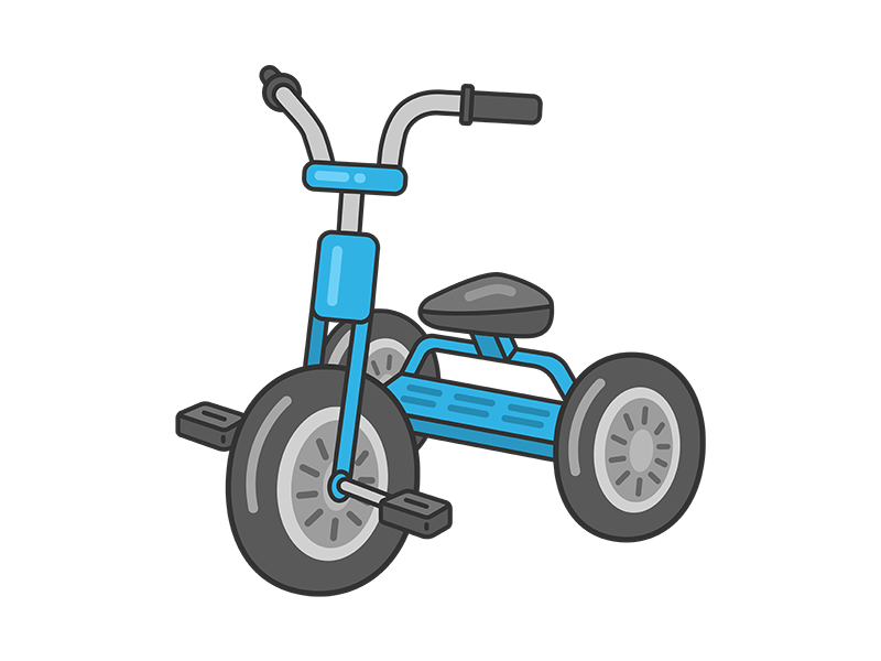 水色の、子供用の三輪車（フチあり）の無料イラスト