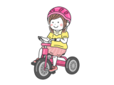 ヘルメットをかぶって、三輪車に乗る、女の子の無料イラスト