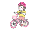 キッズ用の、ピンク色の自転車に乗った、女の子の無料イラスト