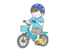 キッズ用の、水色の自転車に乗った、男の子の無料イラスト