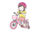 補助輪付きの、ピンク色の自転車に乗った、女の子の無料イラスト