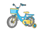 キッズ用の、補助輪付きの、水色の自転車の無料イラスト