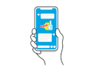 スマートフォンで、メッセージアプリを利用する人の無料イラスト