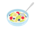 皿に盛り付けられた、フルーツヨーグルトの無料イラスト