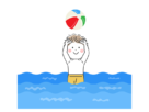 海でビーチボールで遊ぶ、男の子の無料イラスト