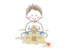 砂でお城を作る、男の子の無料イラスト
